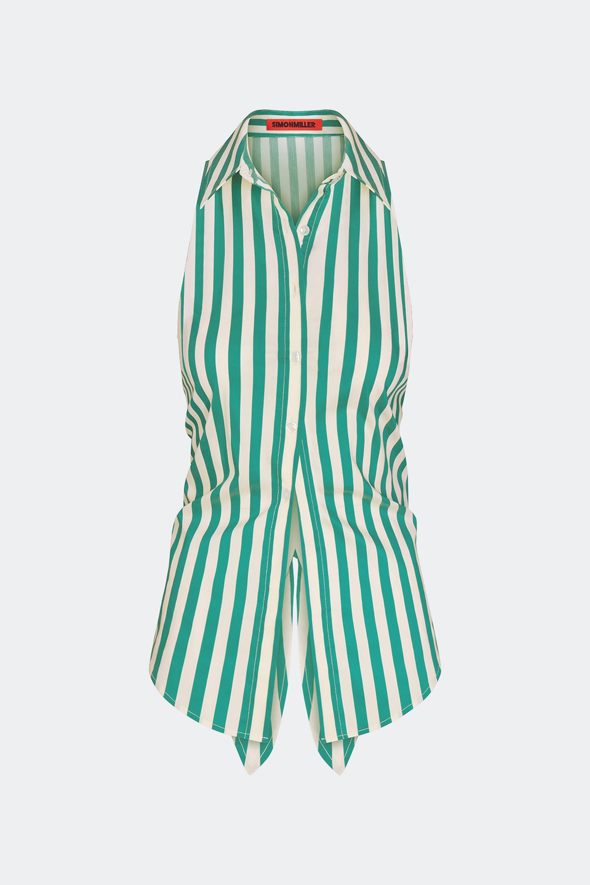 Loch Sleeveless Poplin Button Up In Teal/Cream Stripe