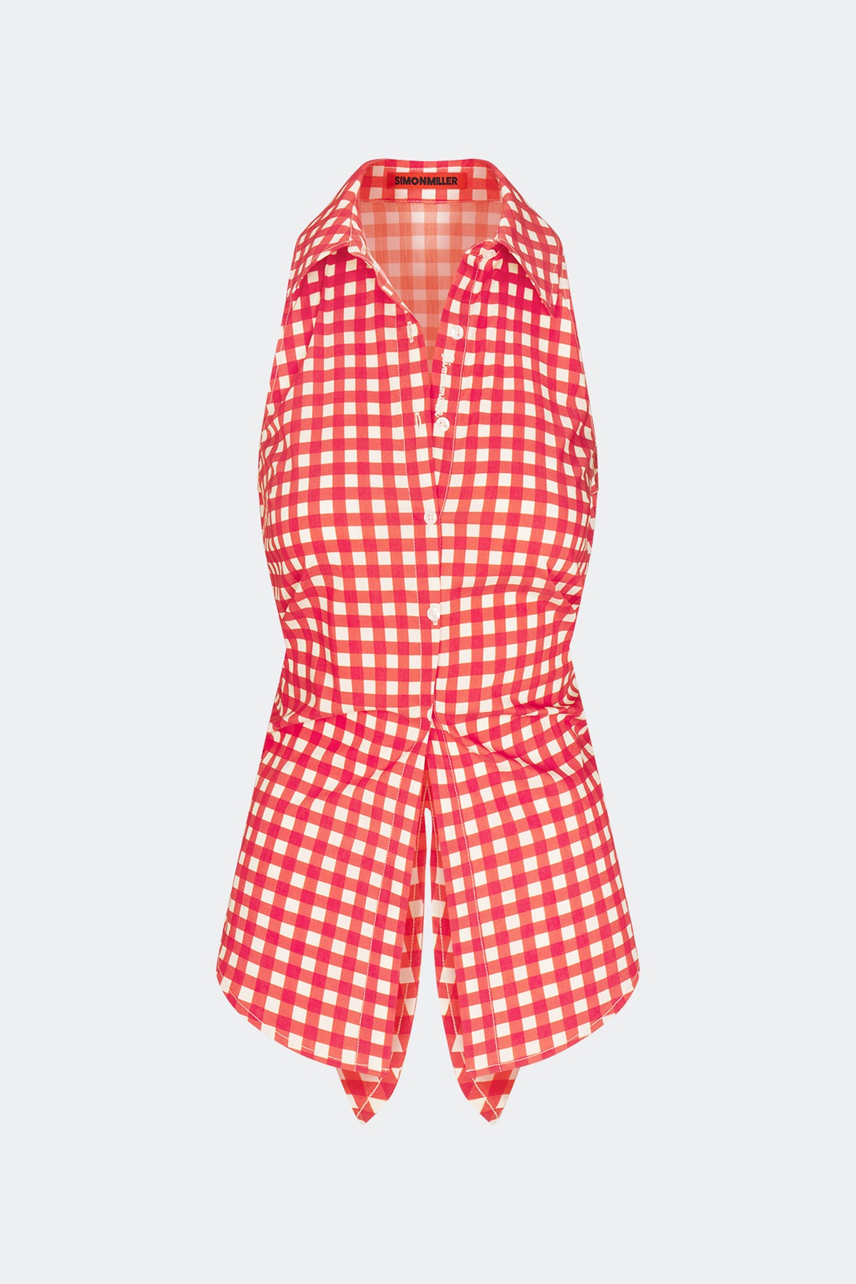 Loch Sleeveless Poplin Button Up In Tomato/White Gingham