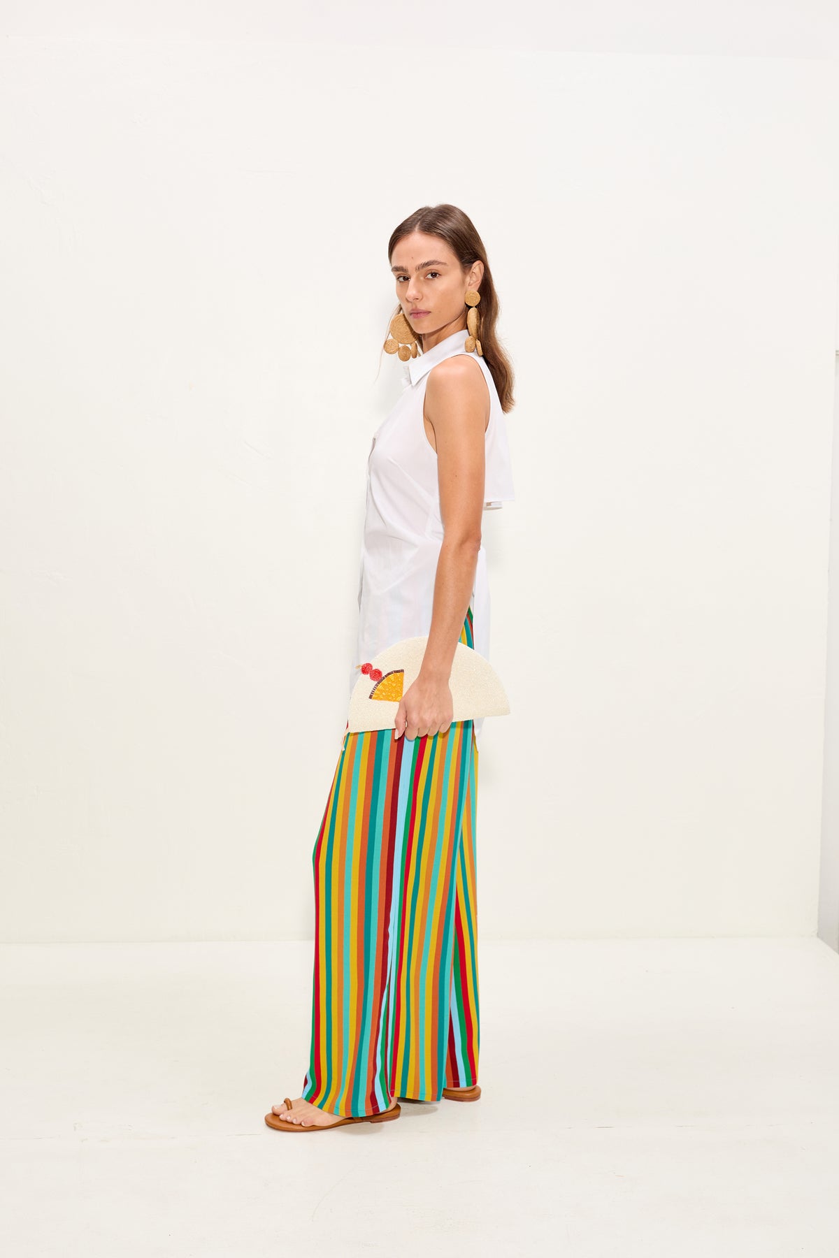 Beaded Lune Clutch In Pina Colada Motif