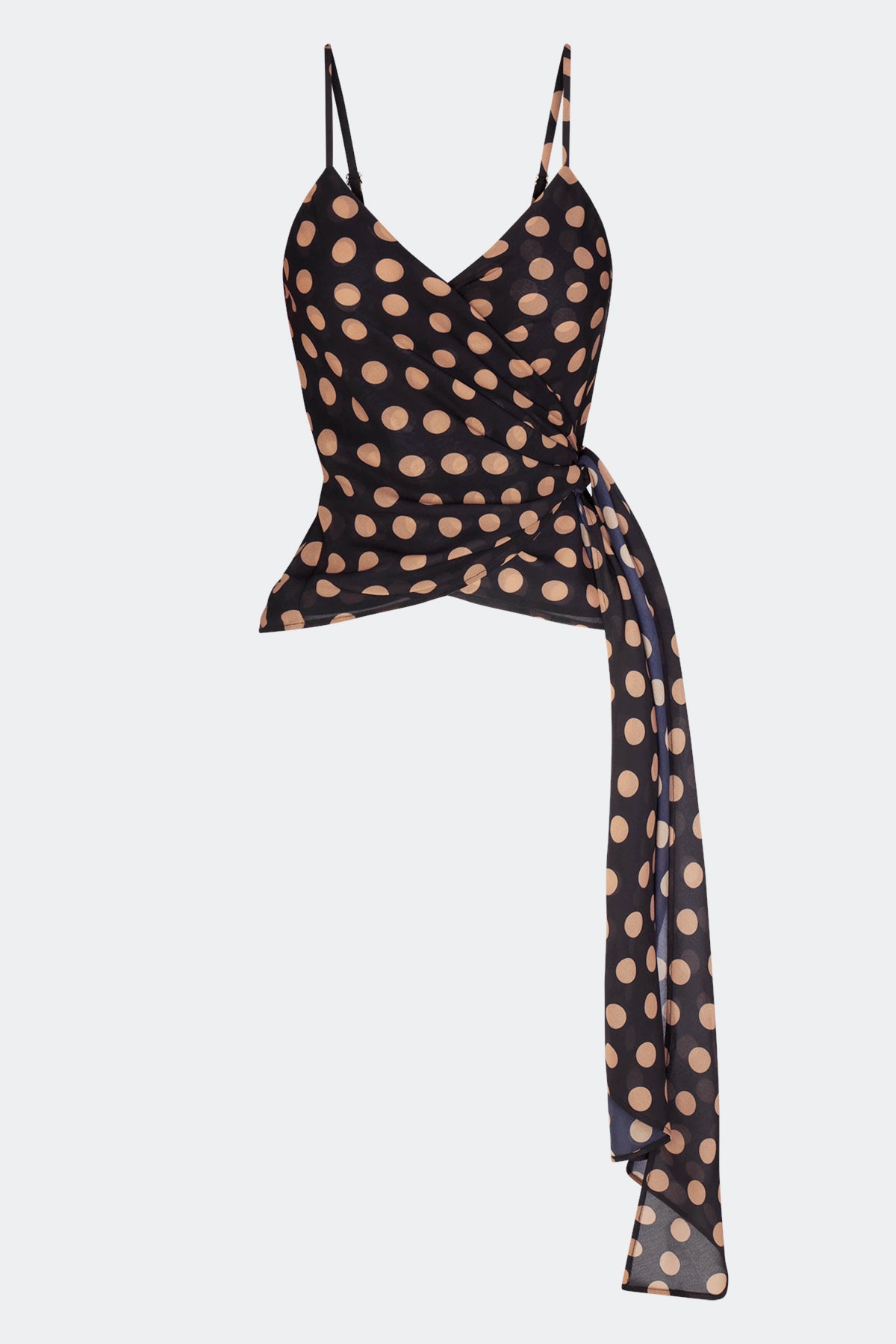 Marlowe Chiffon Tie Tank In Black/Tan Polka Dot