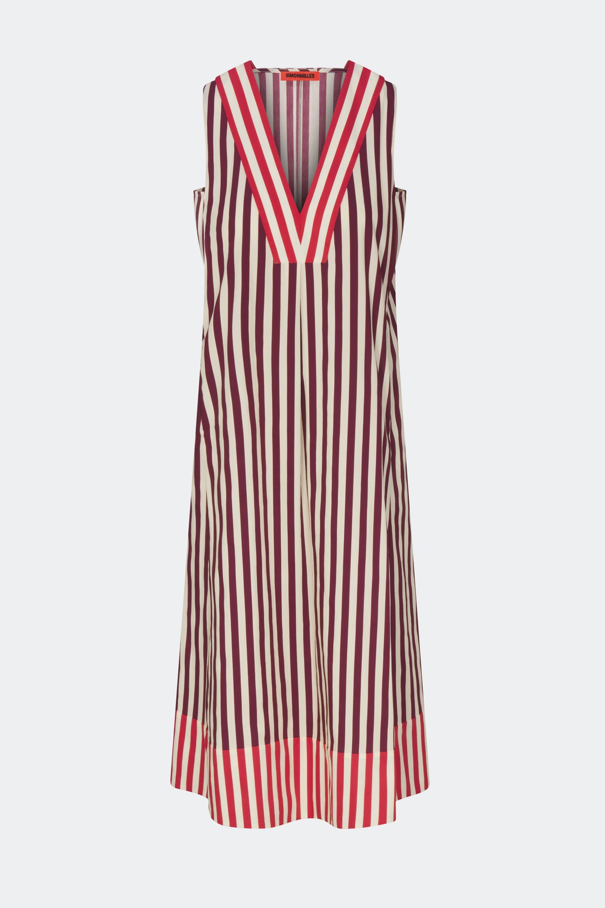 Mar Poplin Dress in Bordeaux Stripe Combo