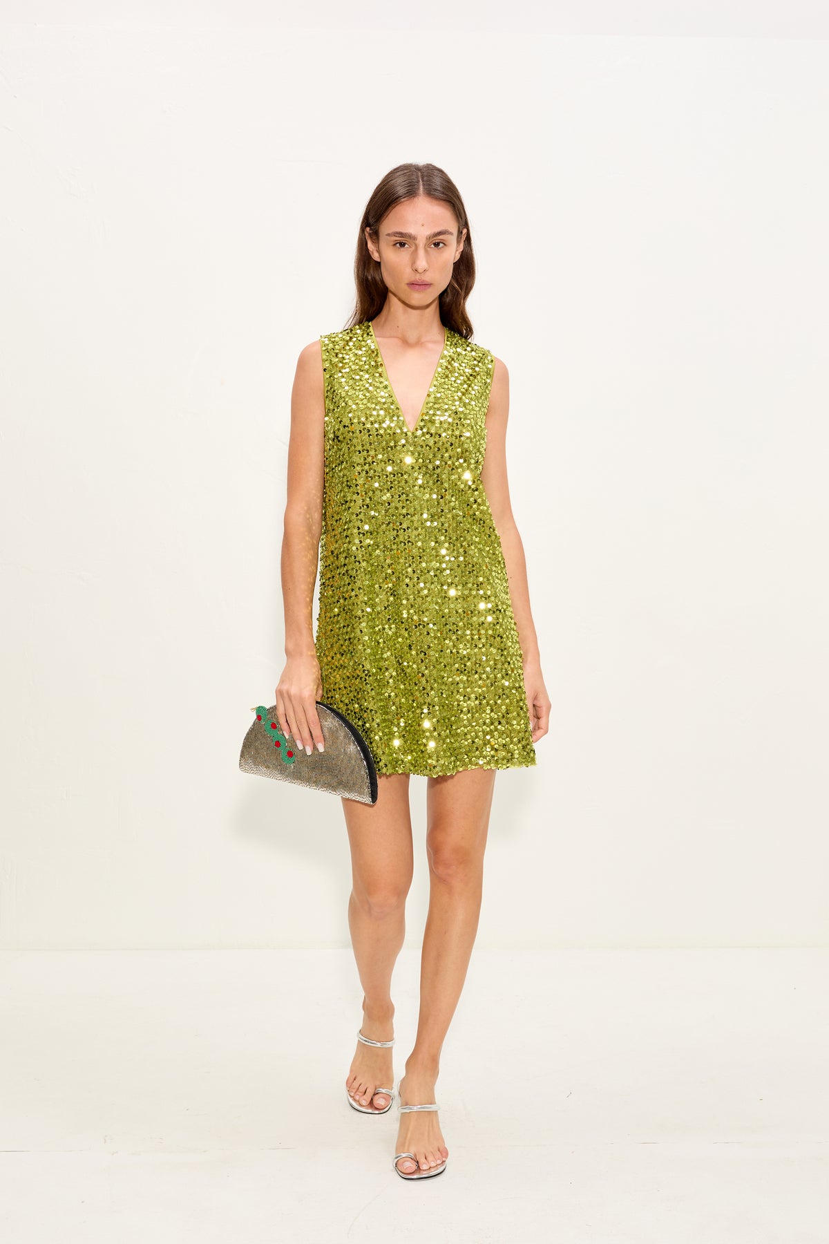 Beaded Lune Clutch In Dirty Martini