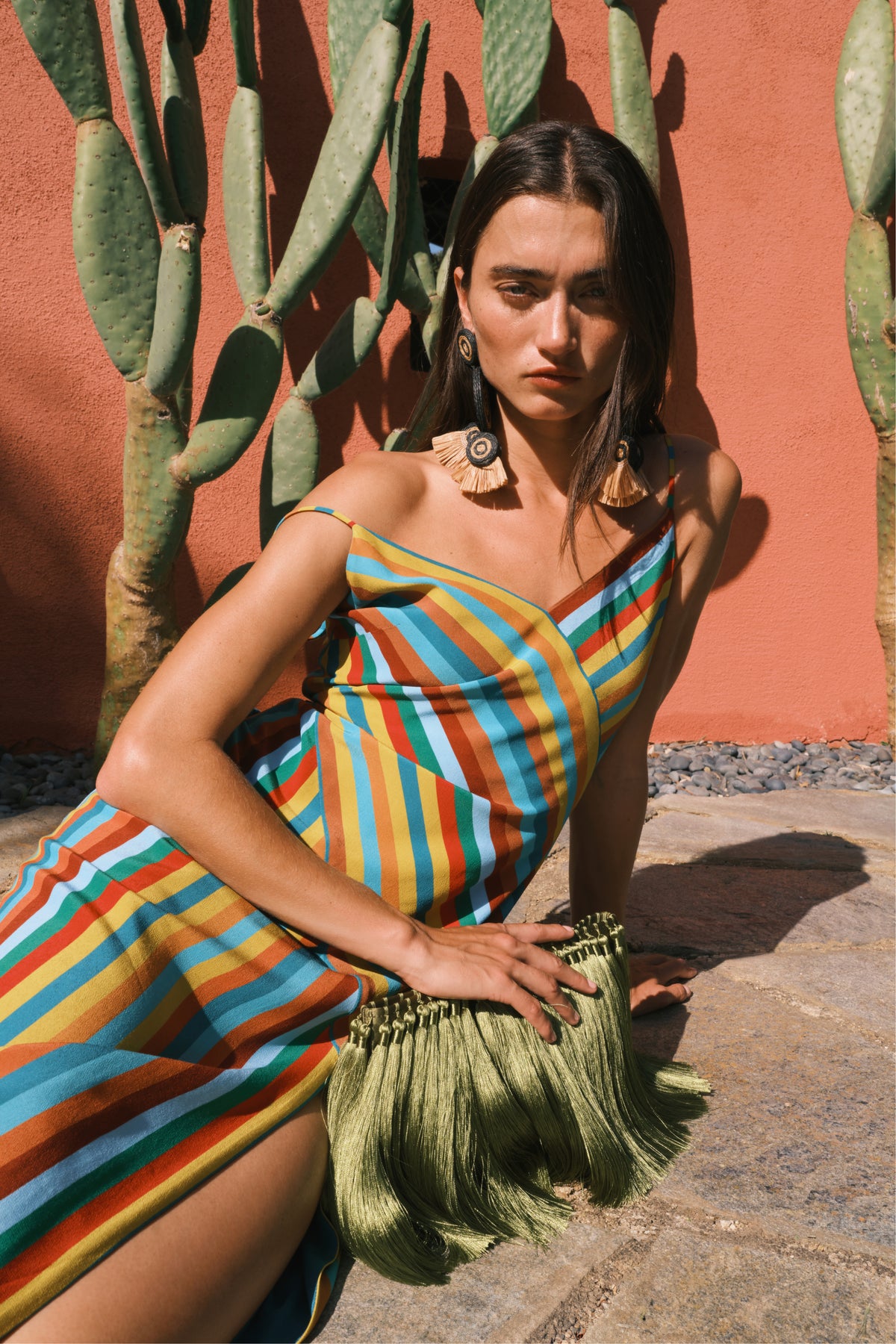 Maude Crepe Dress In Vibrant Multi Stripe