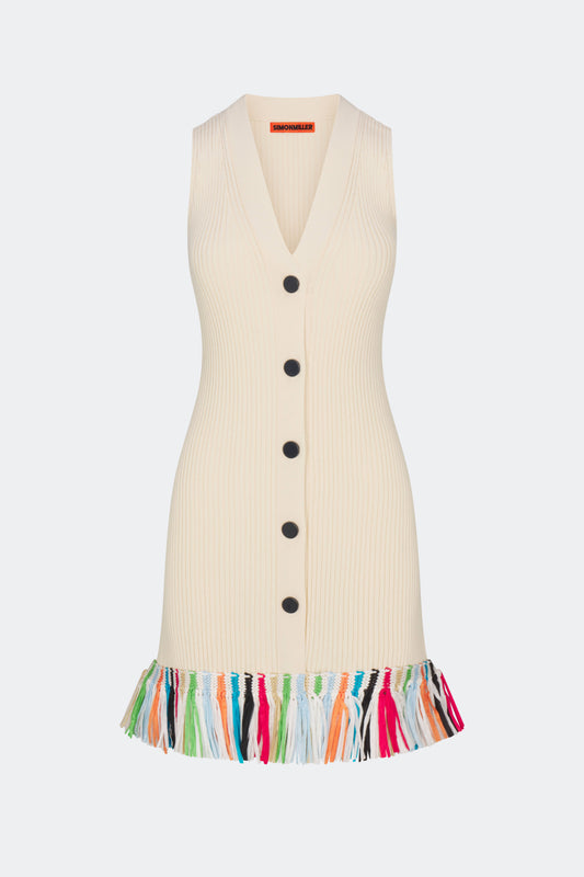Maven Knit Fringe Mini Dress In Ecru Multi