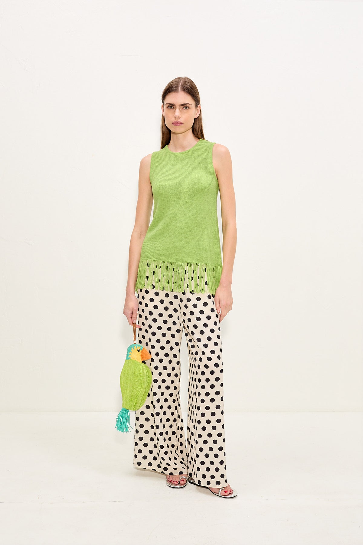 Nella Crepe Wide Leg Pant In Macadamia/Black Polka Dot
