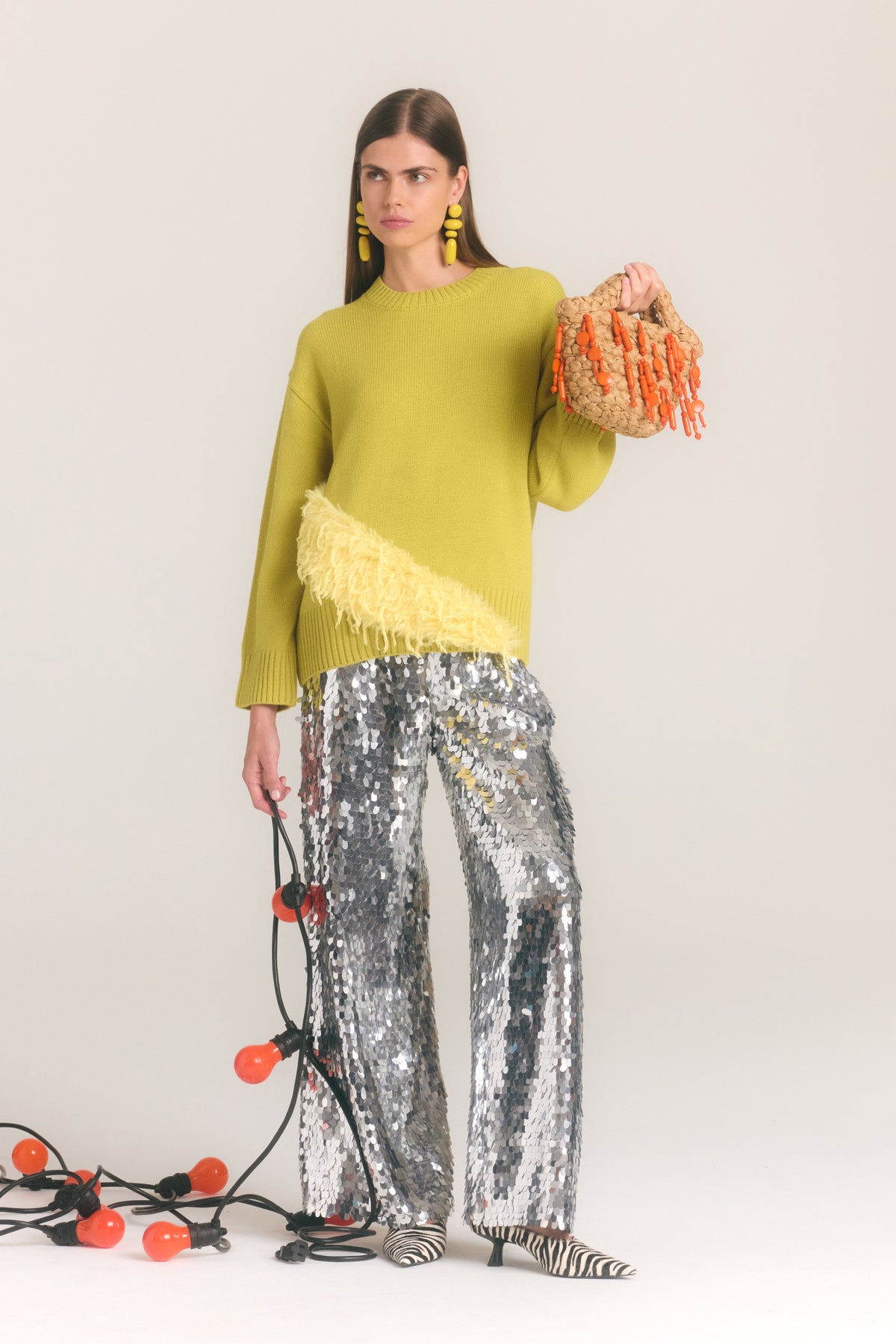 Nella Sequin Wide Leg Pant In Satellite Silver