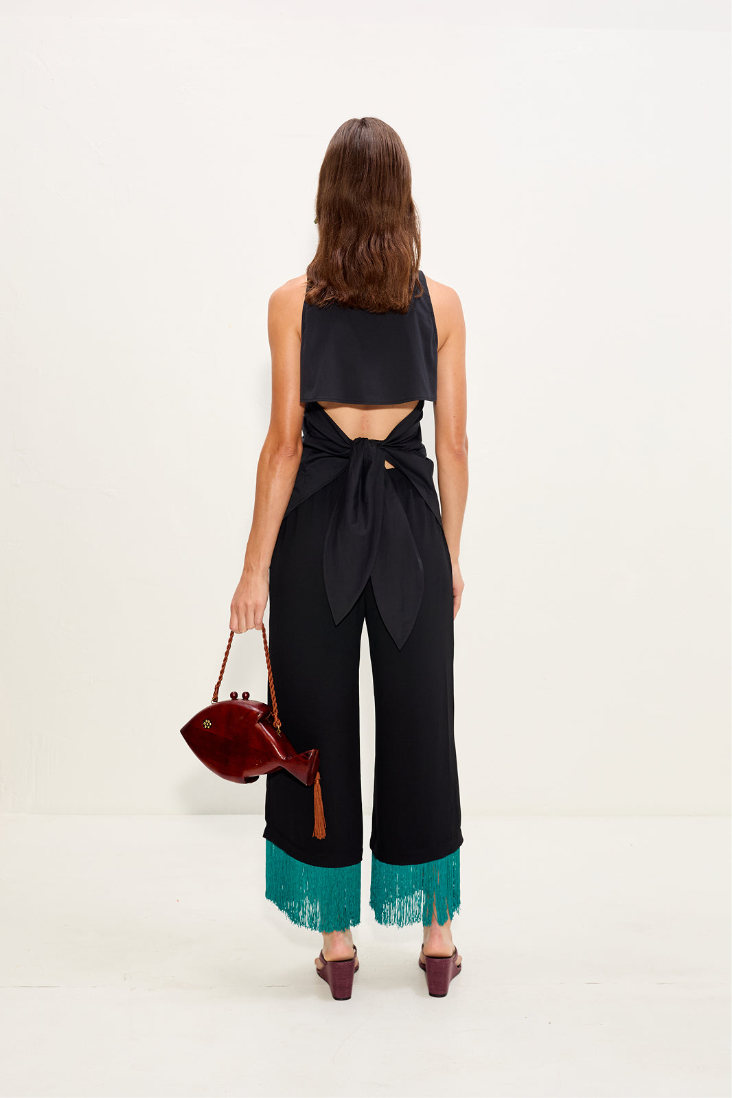 Nella Fringe Pant In Black/Teal