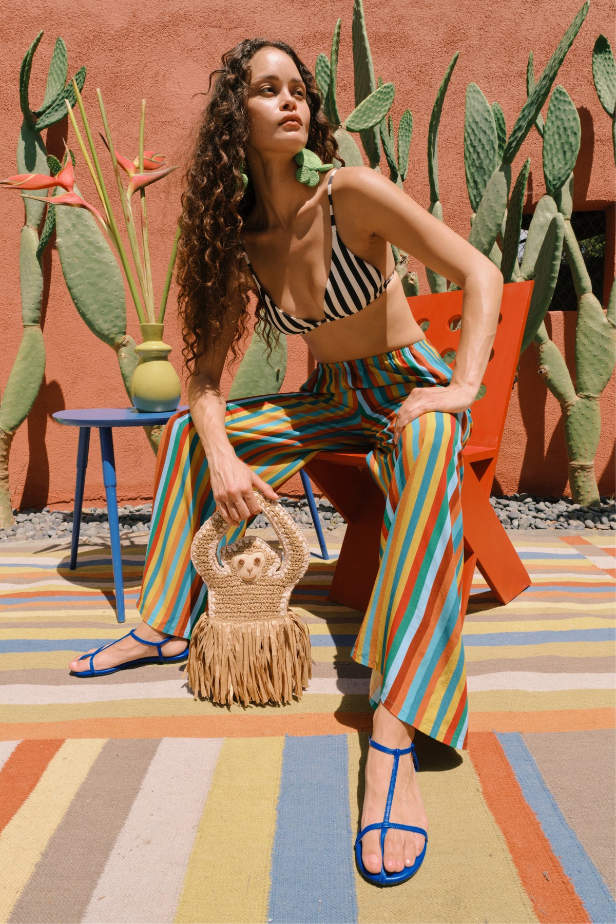 Nella Crepe Wide Leg Pant In Vibrant Multi Stripe