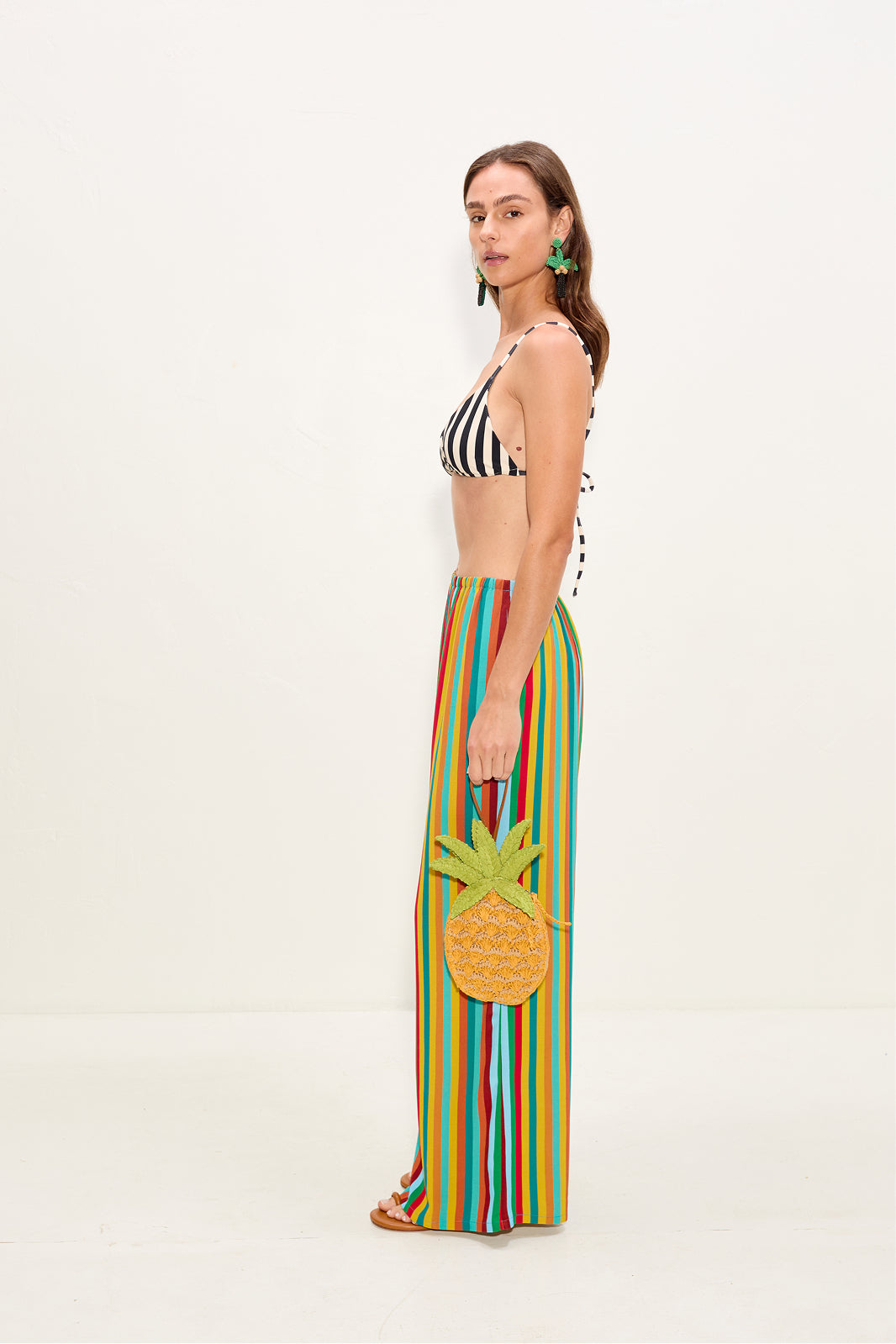 Nella Crepe Wide Leg Pant In Vibrant Multi Stripe
