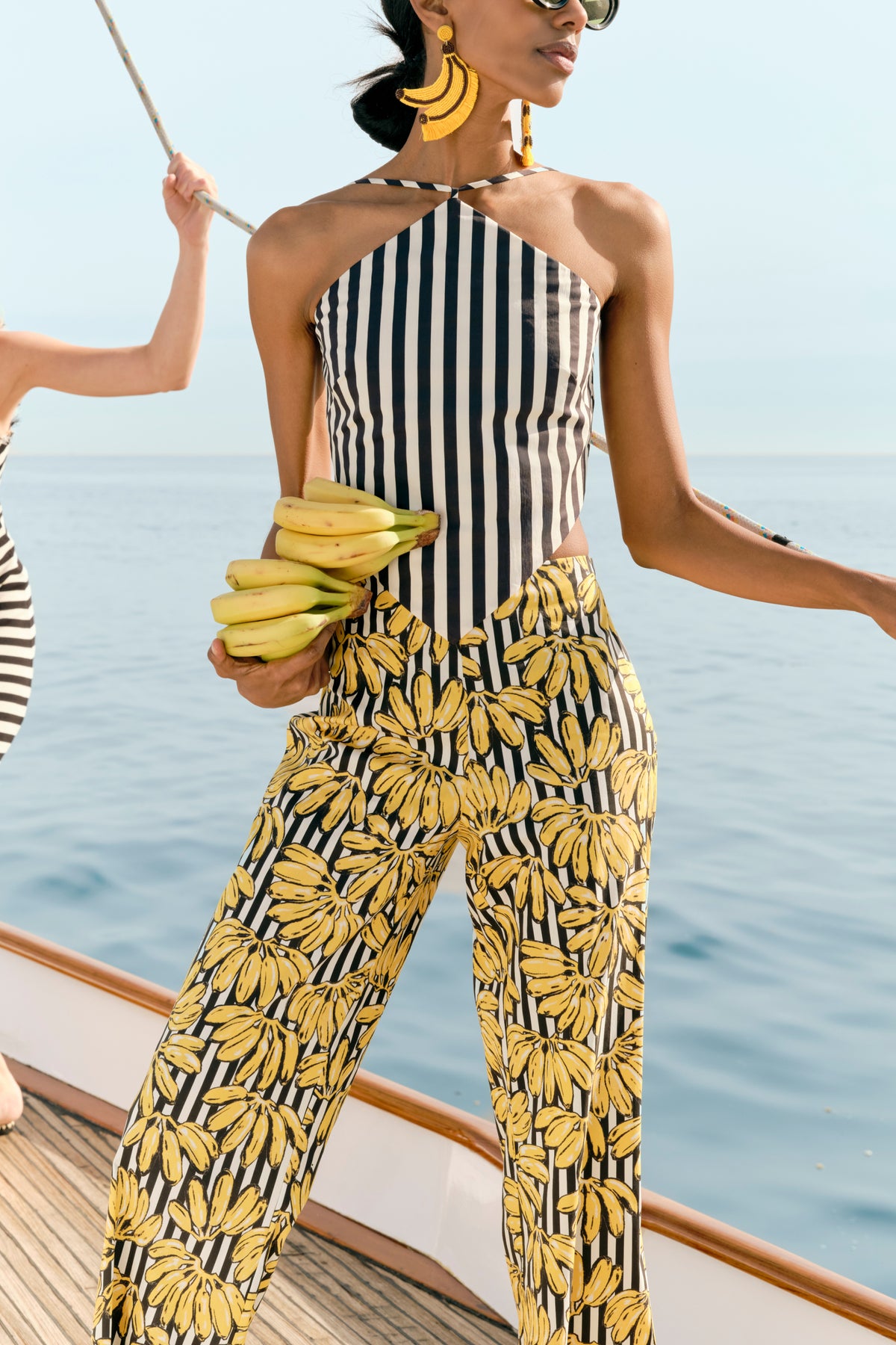 Pia Poplin Pant in Banana Stripe