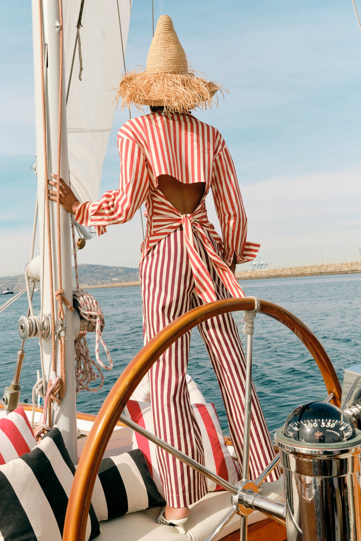 Loch Poplin Button Up in Venetian Red Stripe