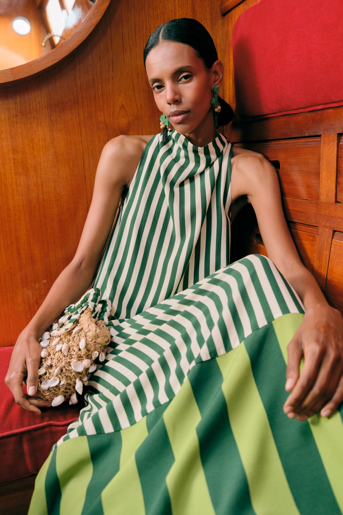 Shelly Bag in Natural/Green Stripe