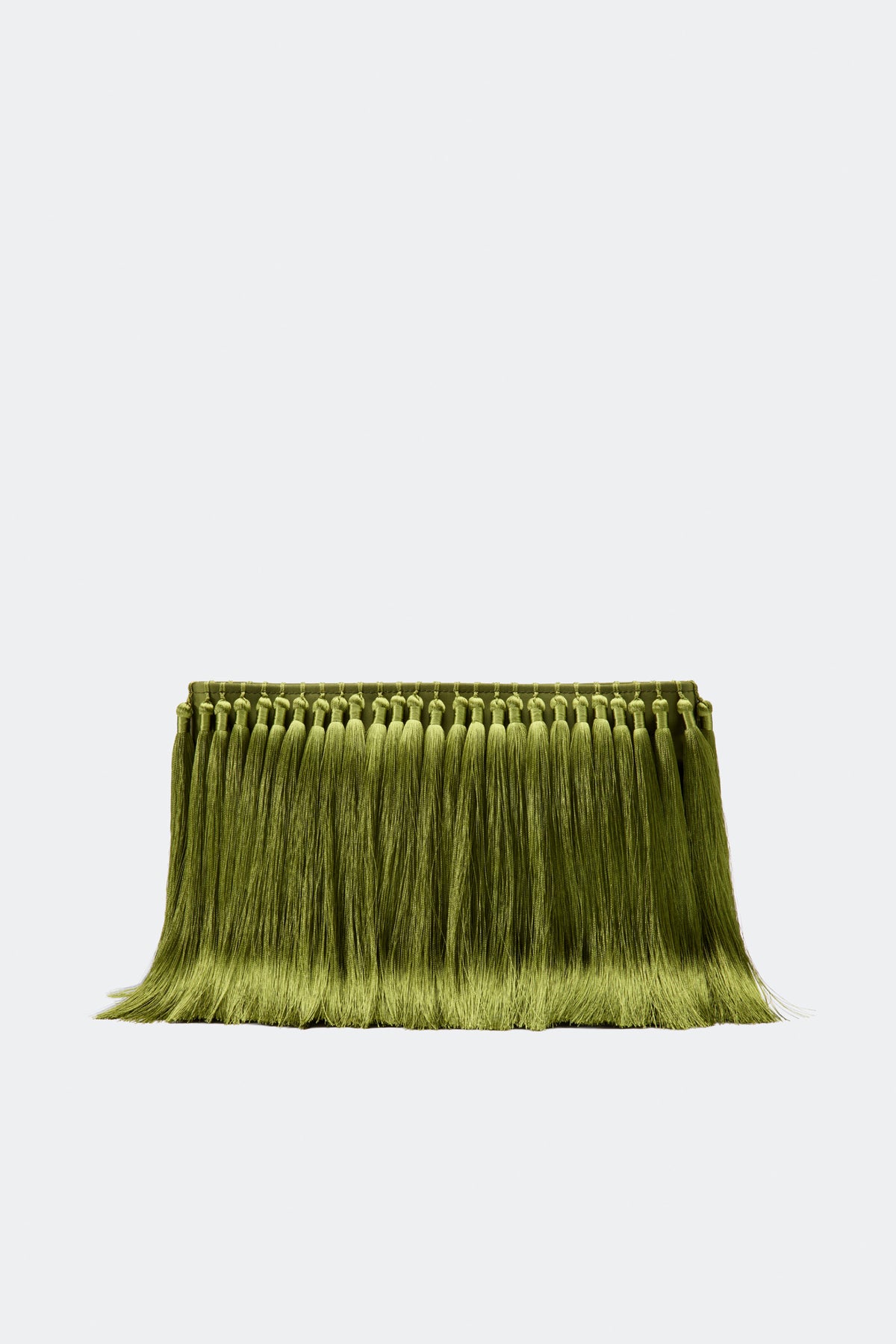 Tassel Boxy Clutch In Moss Green