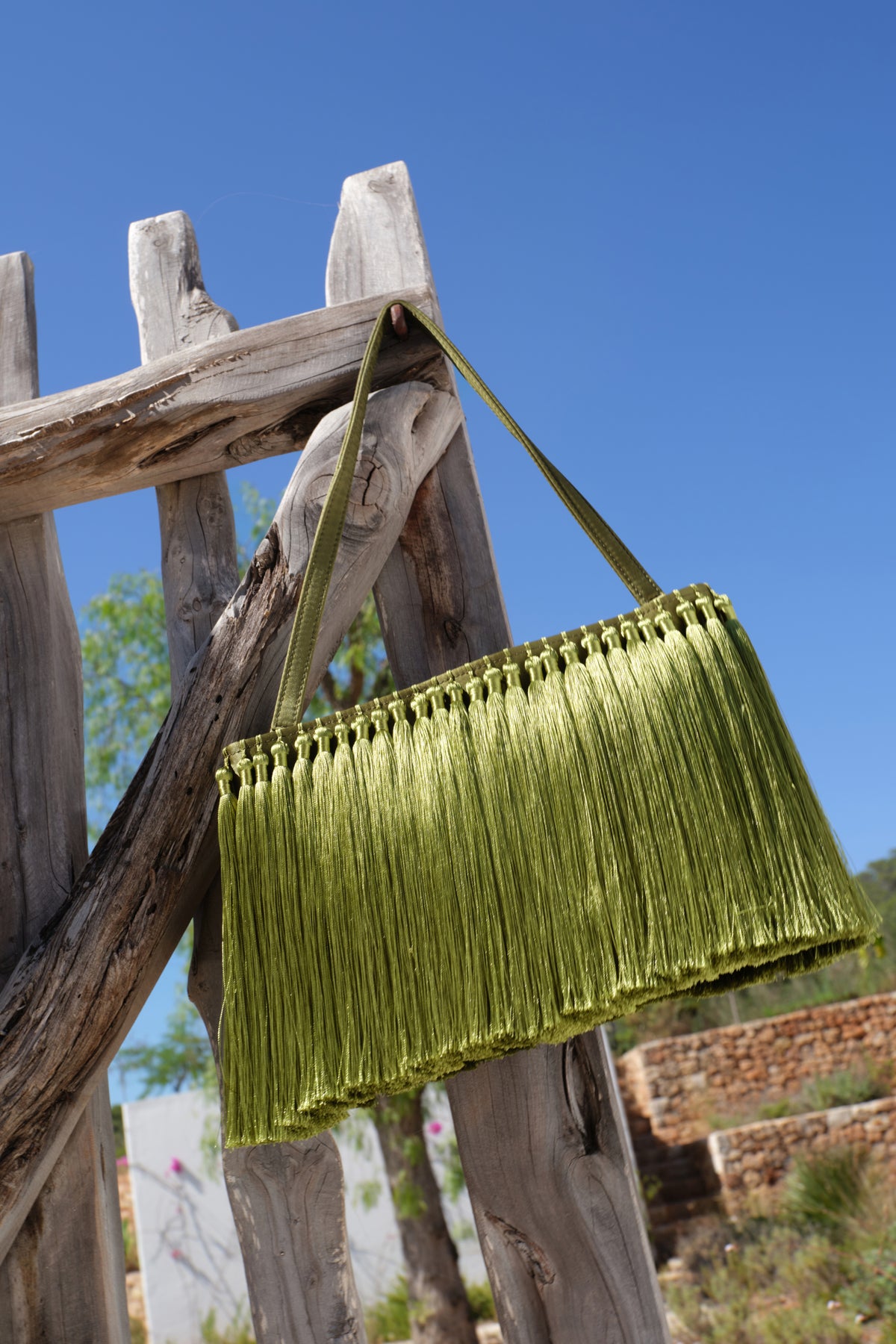 Tassel Boxy Clutch In Moss Green