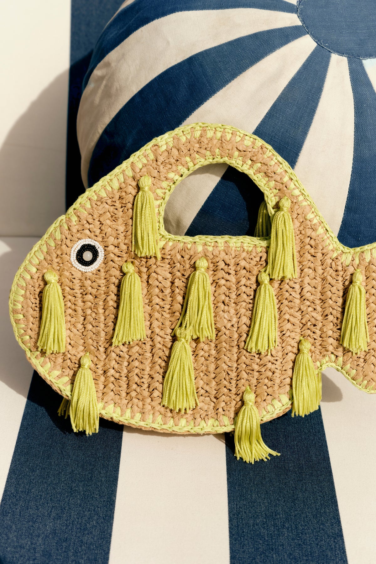 Tassel Fish Bag in Natural/Lime