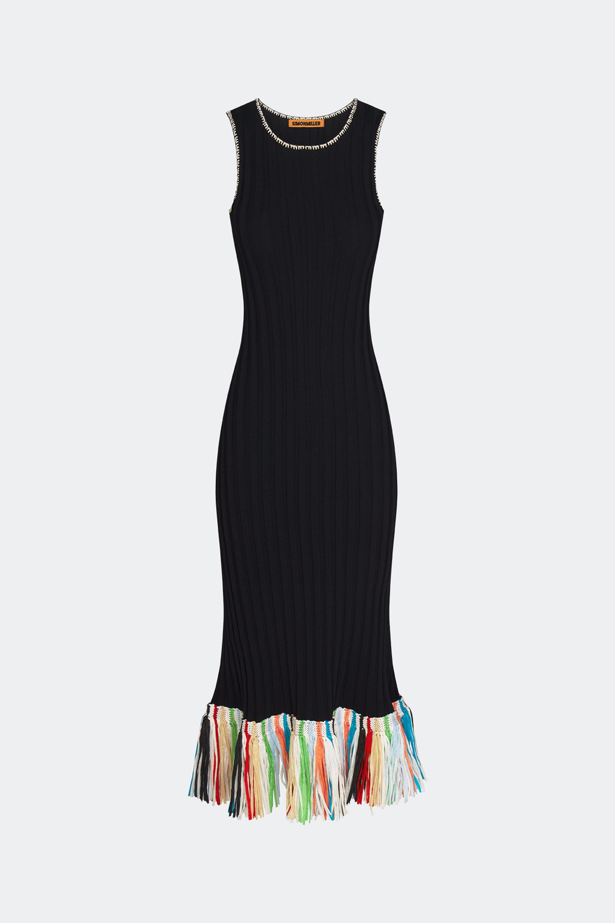 Thea Knit Fringe Dress In Black Multi