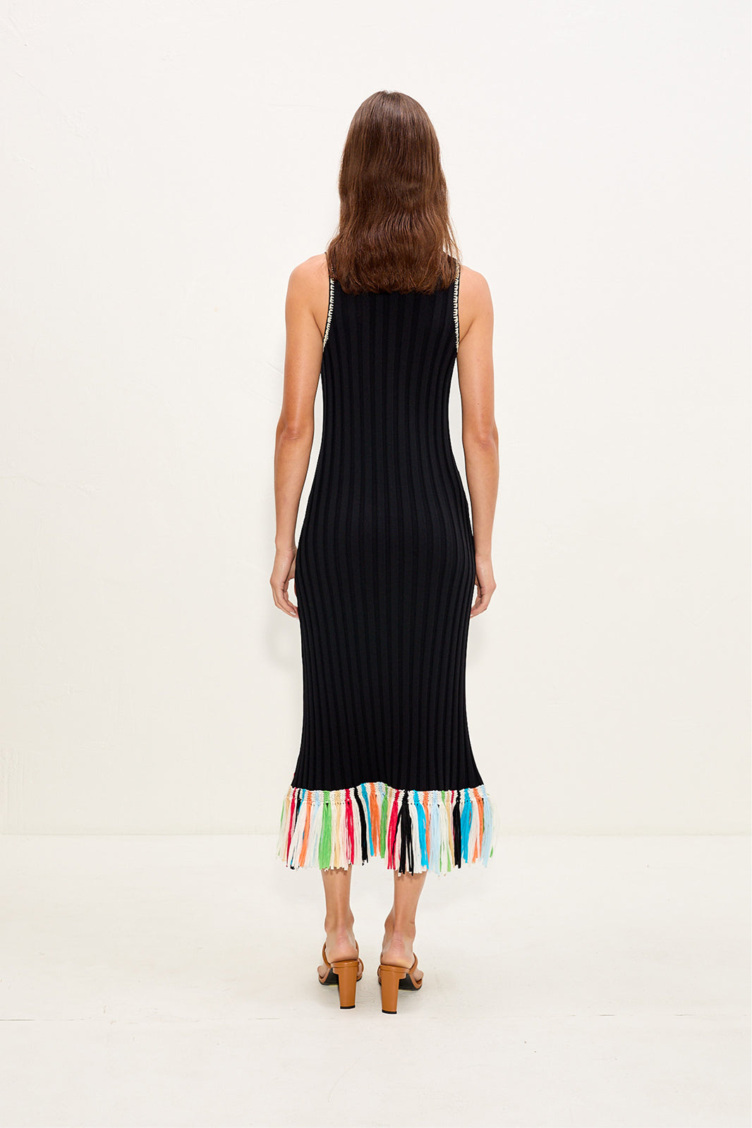 Thea Knit Fringe Dress In Black Multi