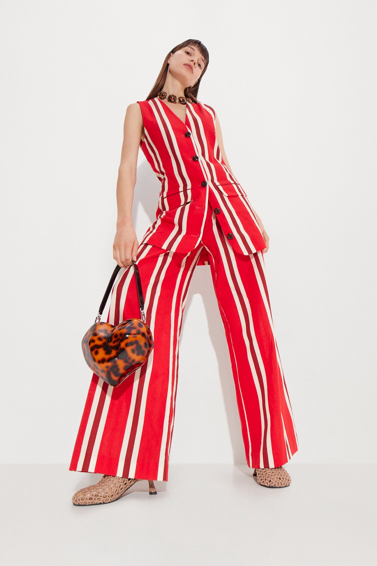 Carob Linen Mini Dress In Moroccan Spice Stripe