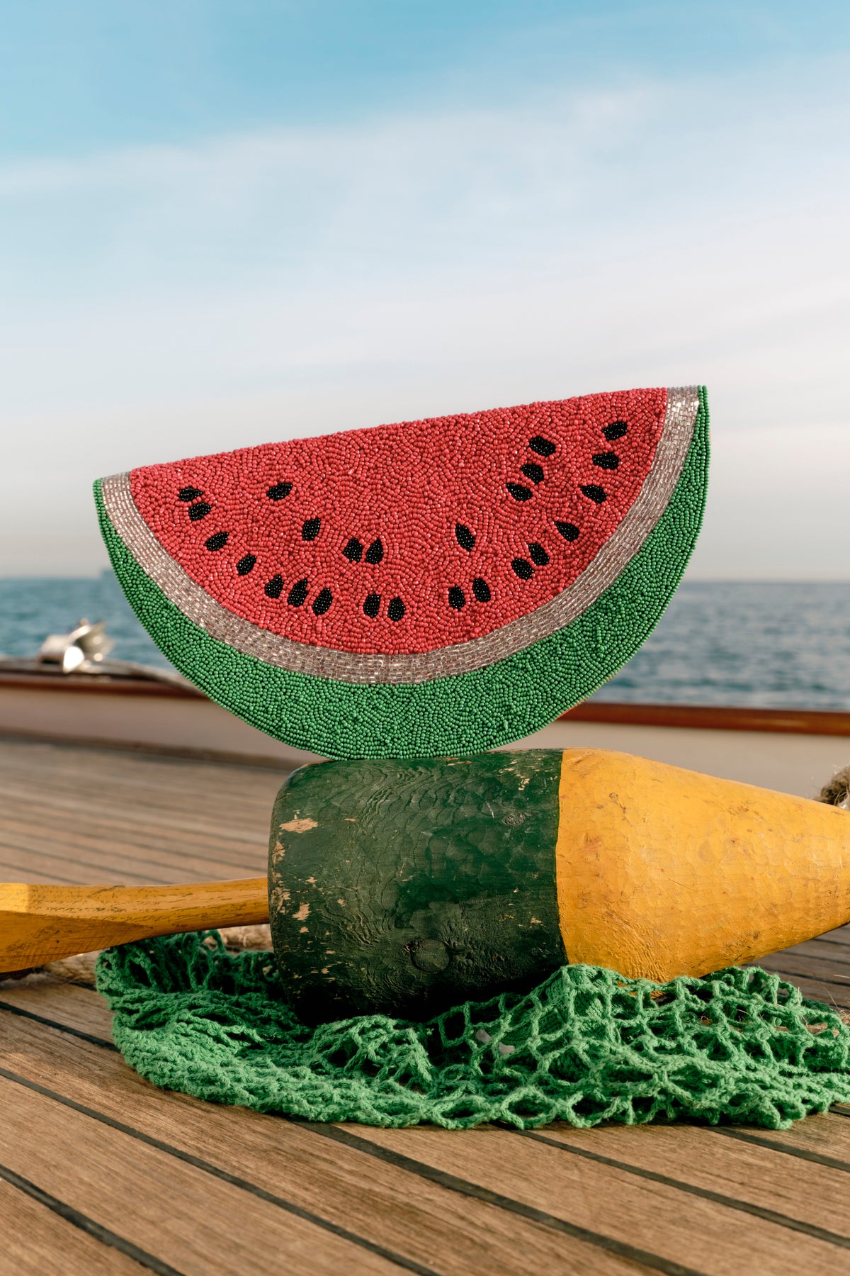 Beaded Lune Clutch in Watermelon