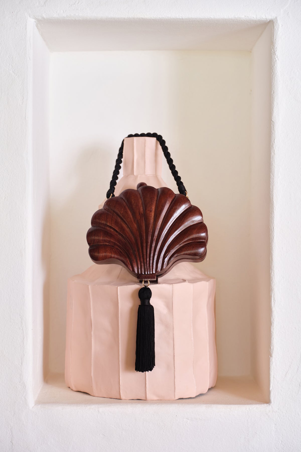 Carved Concha Clutch In Mahogany Brown