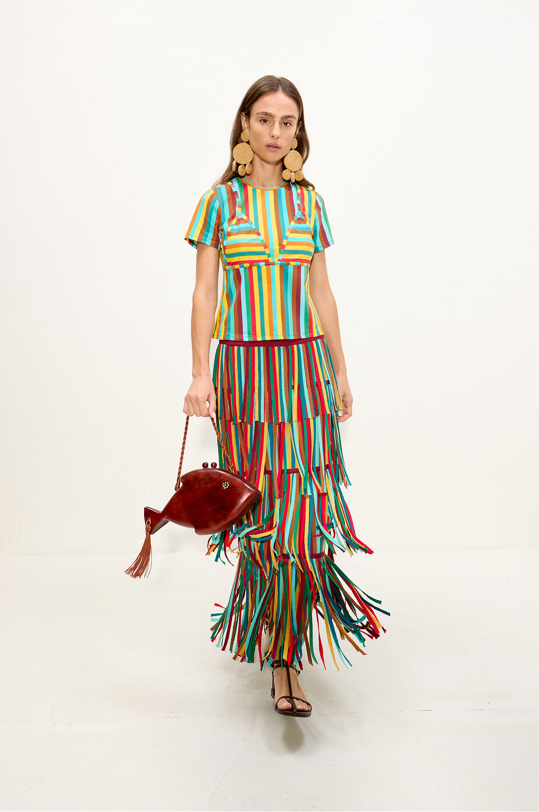 Za Za Knit Skirt In Vibrant Multi Stripe