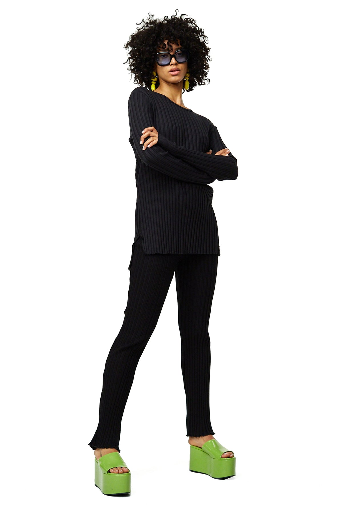 Straight Rib Cyrene Pant in Black