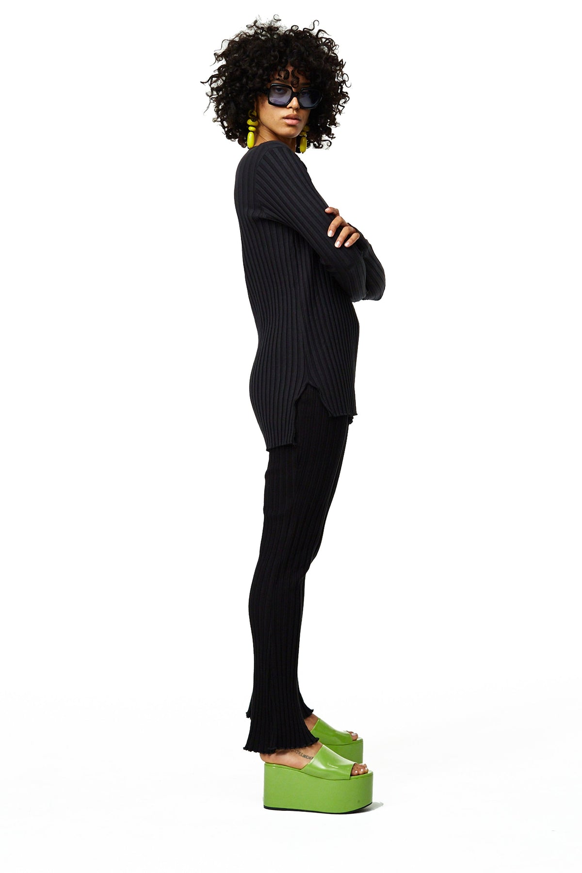 Straight Rib Cyrene Pant in Black